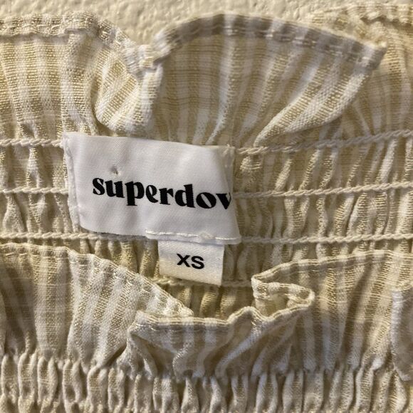 Superdown Womens Blouse Size XS Smocked Puff Sleeve Cropped Gingham Babydoll Top - Picture 2 of 11